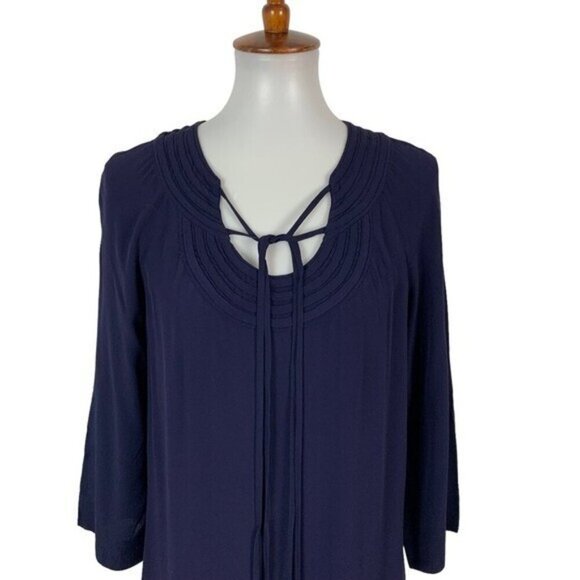 Diane Von Furstenberg Navy Boho Tassel Tie Tunic Dress Rayon Flowy Chic 4 - Picture 2 of 7